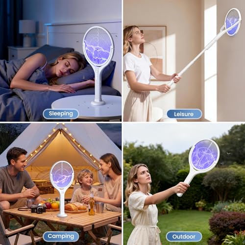 Thumbnail 6 de BKXCHA Raqueta Mosquitos Eléctrica con Pértiga Telescópica y Cabezal Giratorio (4000V, 1800mAh) – 2 en 1, Luz LED y Mata Moscas