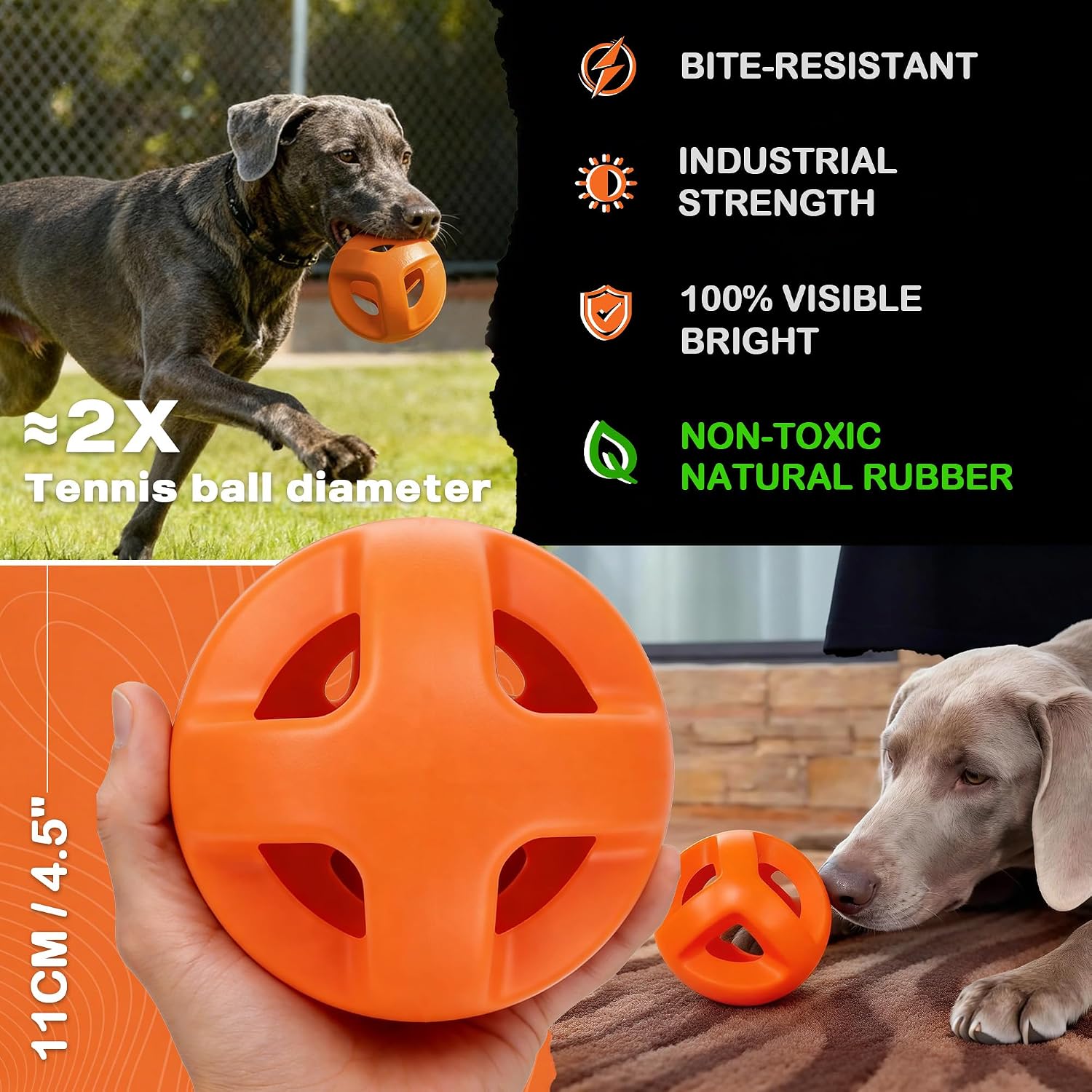 Detalle de Fida Natural Rubber Dog Toy Ball for Large Dogs: 11 cm, 400 g