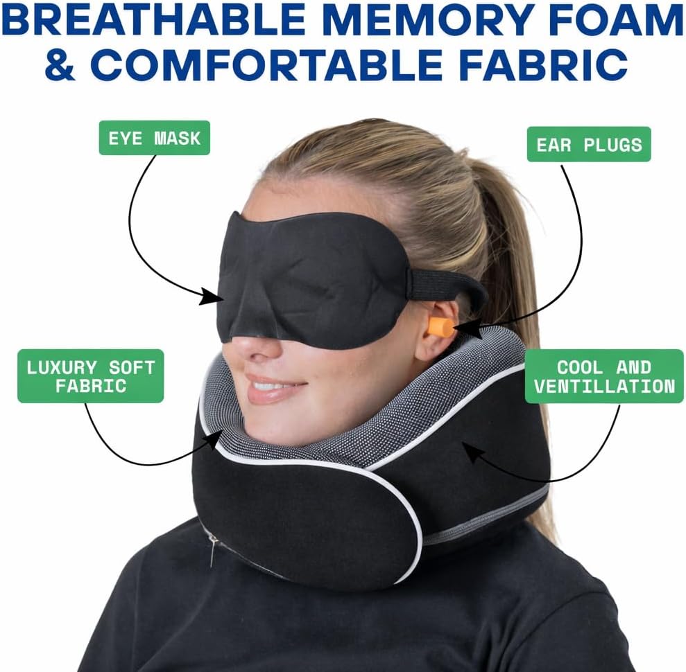 Thumbnail 5 de Relaxd Travel Pillow for Adults: Adjustable Memory Foam Neck Support with Complete Travel Kit