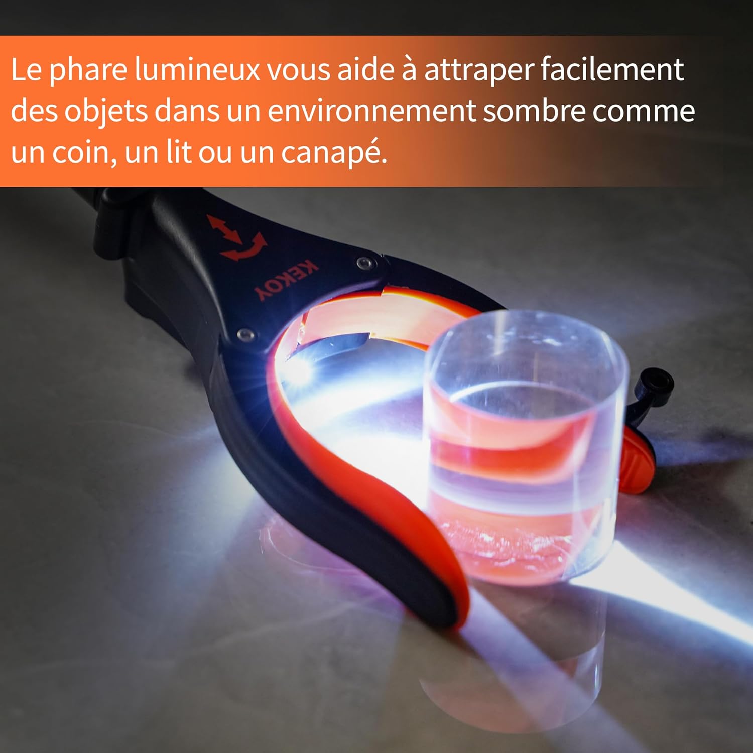 Thumbnail 1 de Kekoy pince de préhension extra longue 112 cm avec lumière – aide à la main pour adultes (orange)