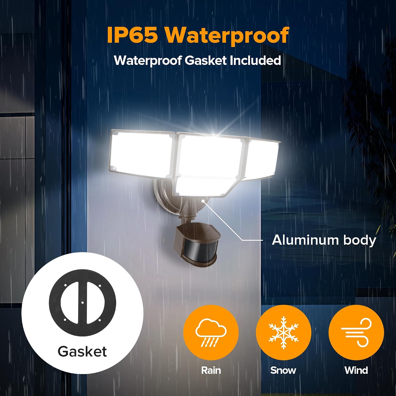 Detalle 2 de LUTEC 7632816012 80W LED Motion Sensor Floodlight, 9,000 Lumens, 4 Heads