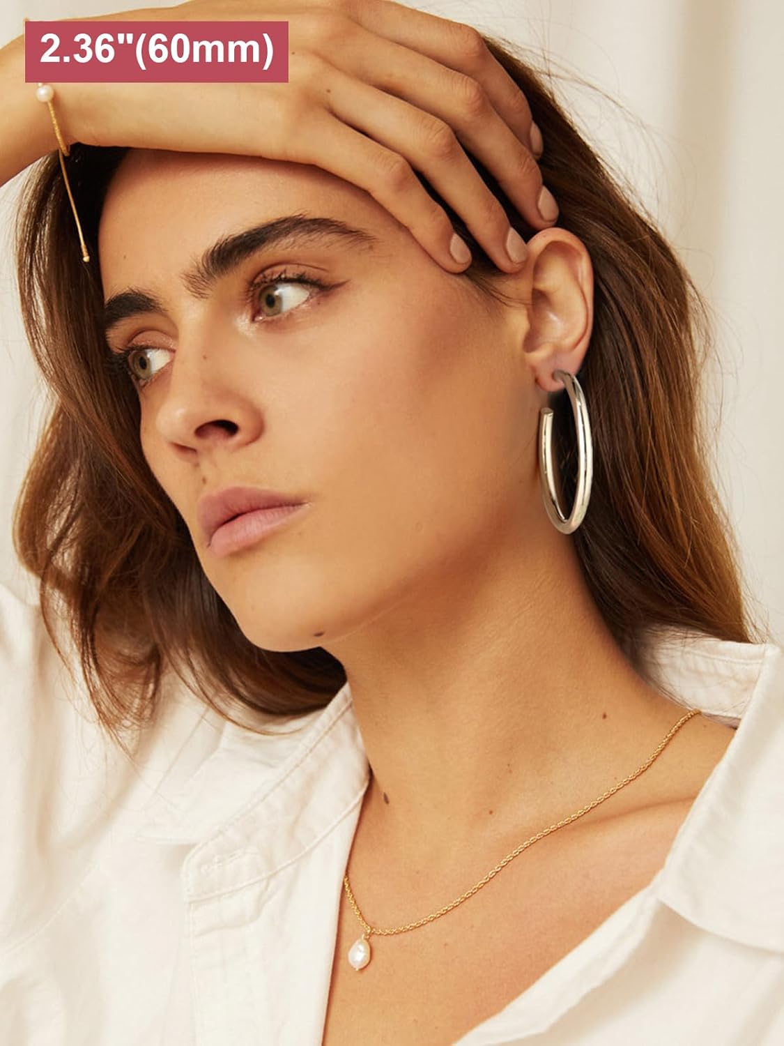 Detalle 2 de FOCALOOK Creolen Damen – Edelstahl Statement Ohrringe, Rundrohr-Design, 30–80 mm