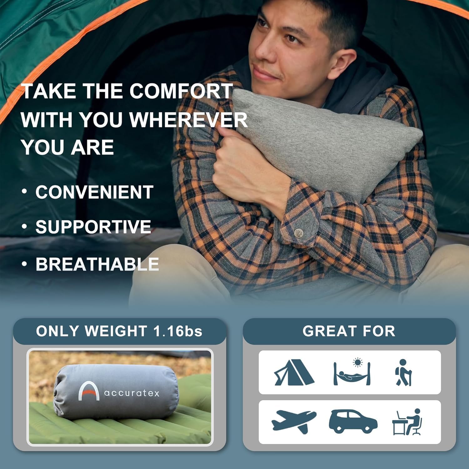 Thumbnail 4 de ACCURATEX Oreiller de Camping 100% Coton Déchiquetée Mousse mémoire