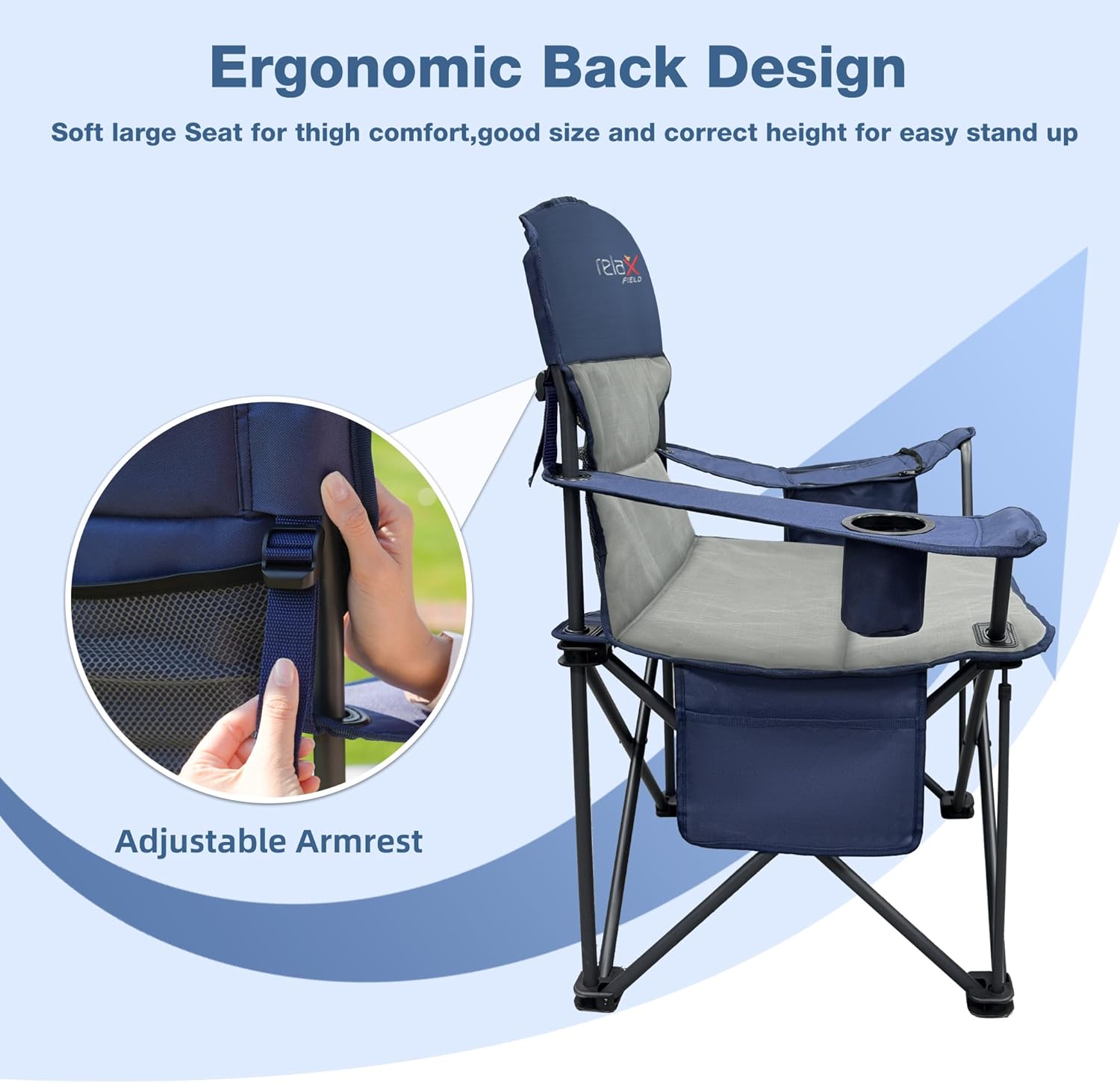 Thumbnail 6 de RELAX FIELD Oversized Camping Chair for Adults – 200kg Capacity, Cup Holder and Cooler Bag