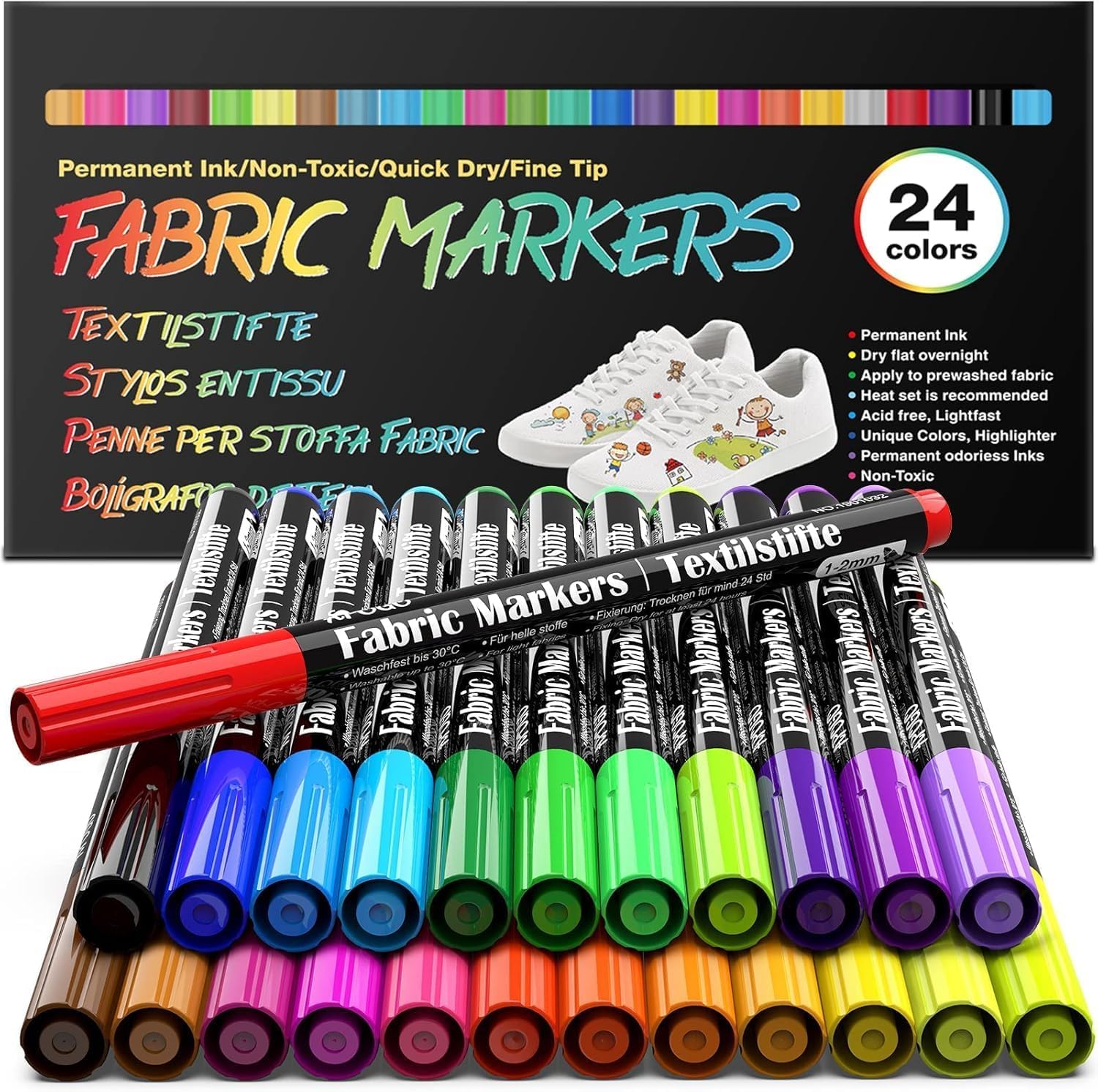 Detalle de 24 Fabric Pens Permanent 1mm Tip
