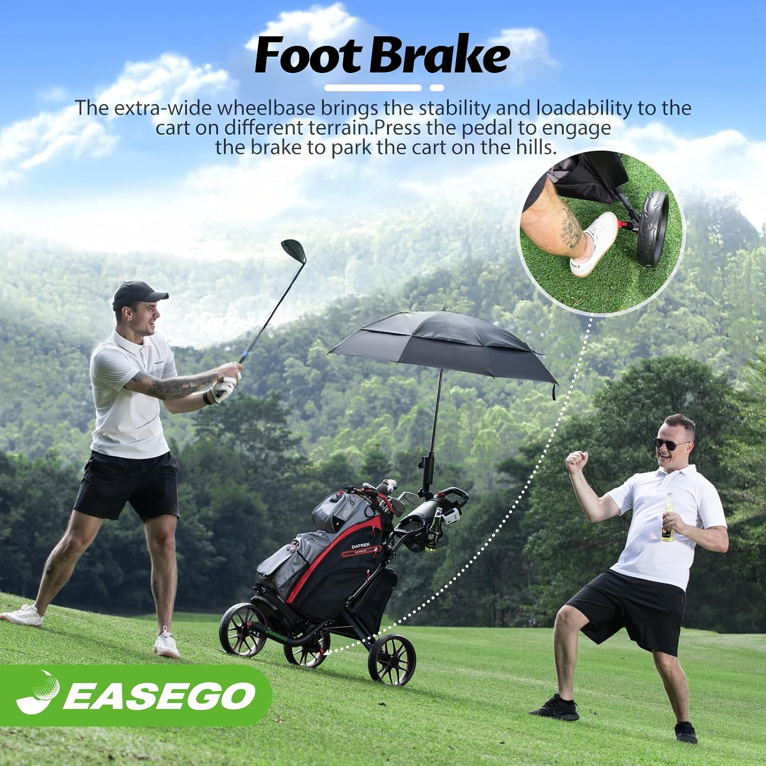 Detalle de EASEGO 3-Wheel Golf Push Cart, 18 lb