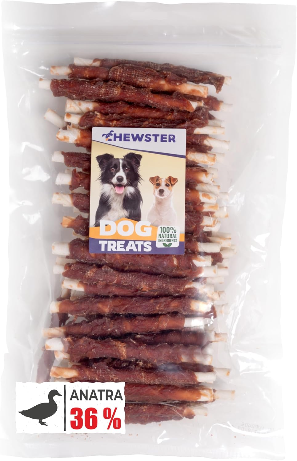 CHEWSTER Bastoncini da masticare con Anatra – Snack per cani 800 g (85 pz) – Masticazione naturale e dentale