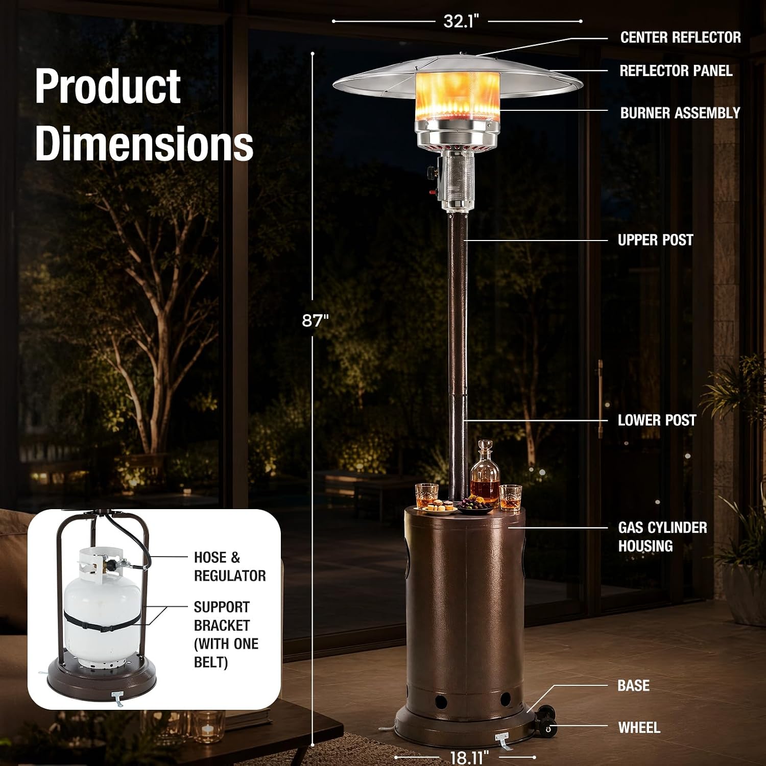 Detalle 2 de Sweetcrispy SW-JRQ-PT01-BN 48,000 BTU Propane Patio Heater with Wheels