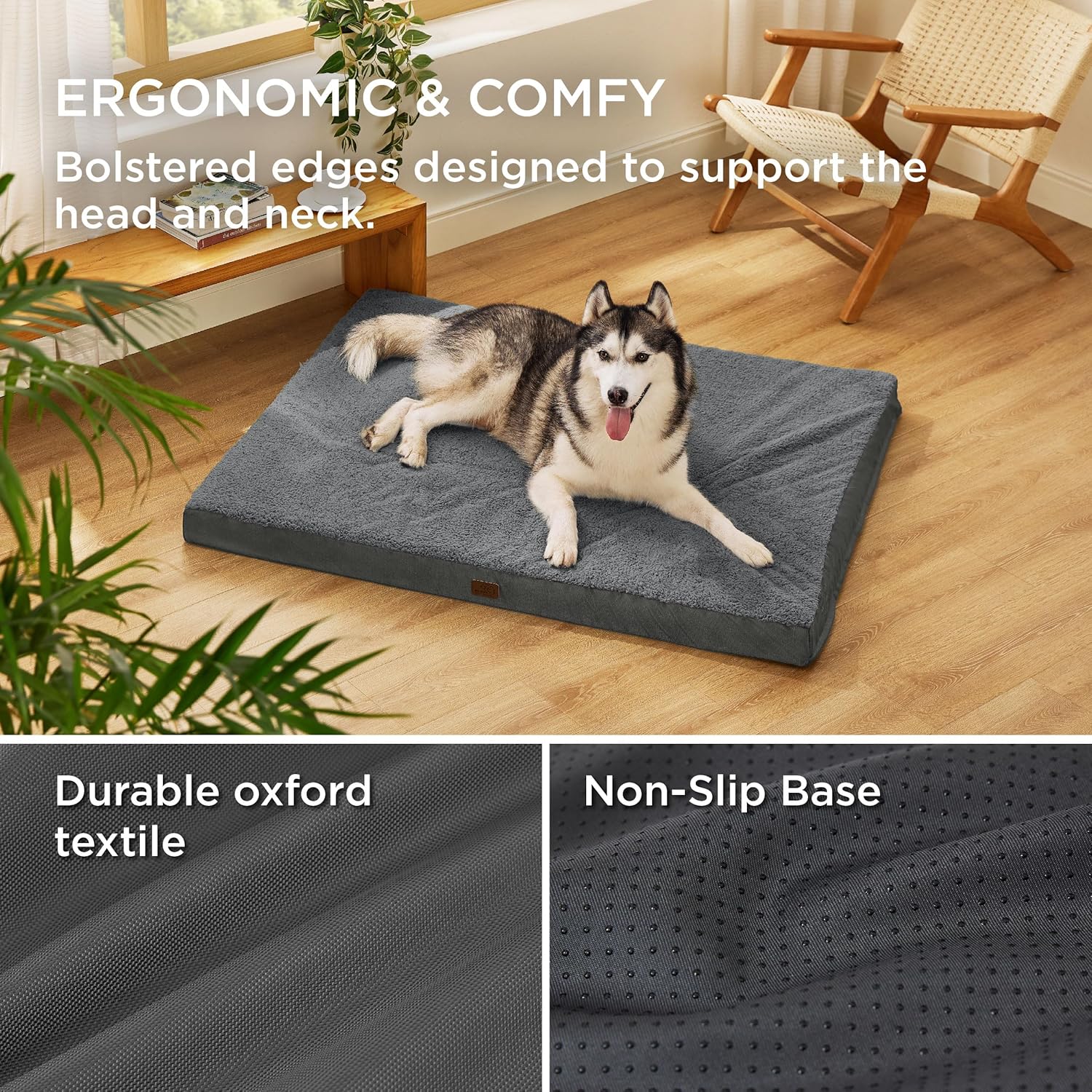 Thumbnail 2 de BEDSURE waschbares Hundebett für große Hunde (135×91×10 cm) – dunkelgrau, mit Schaumkern und rutschfester Basis