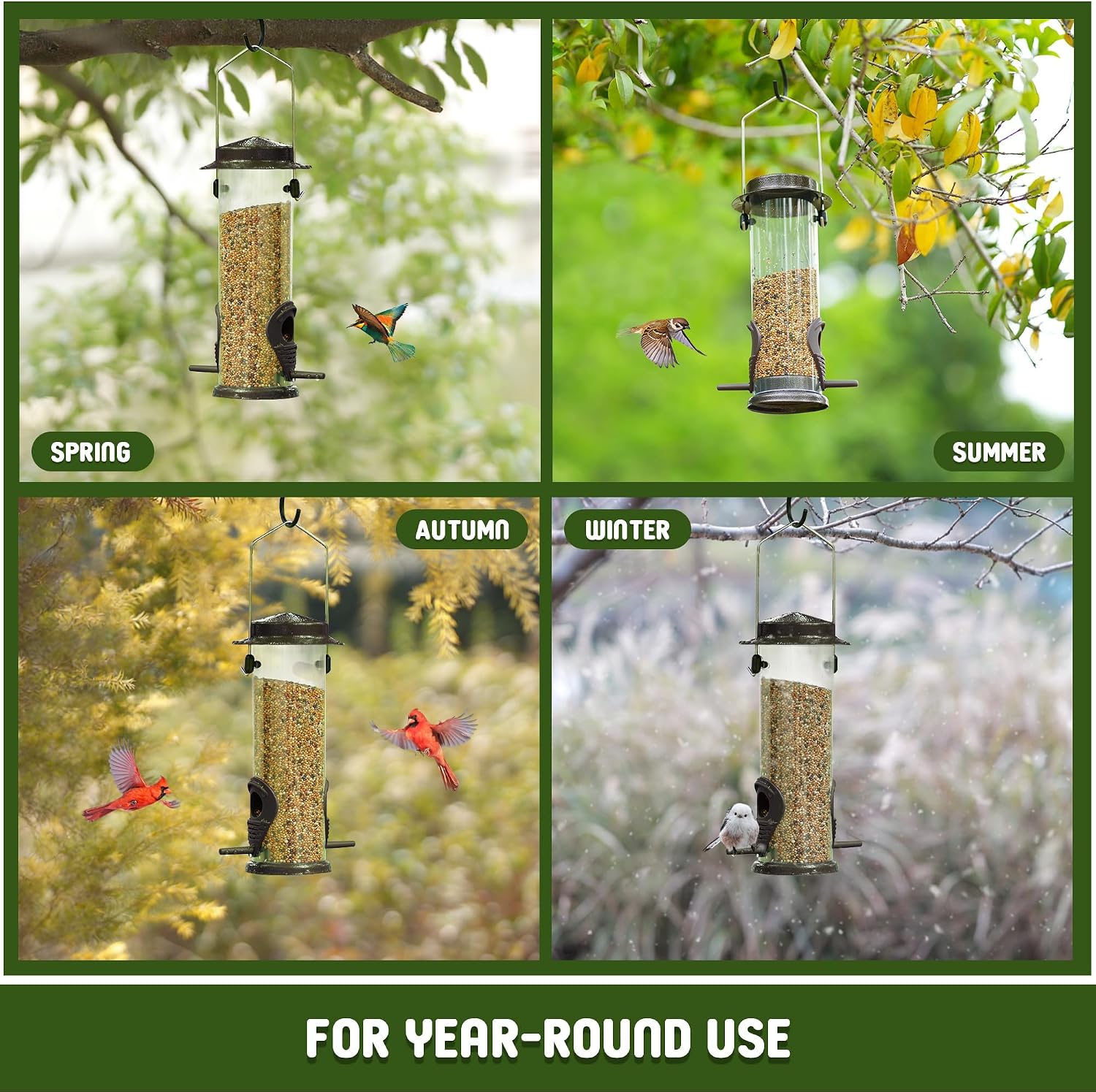 Thumbnail 6 de Hanging Bird Feeders: Copper Finish Metal Seed Feeder, 2-Port, Weatherproof and Heavy-Duty (2 Packs) for Garden