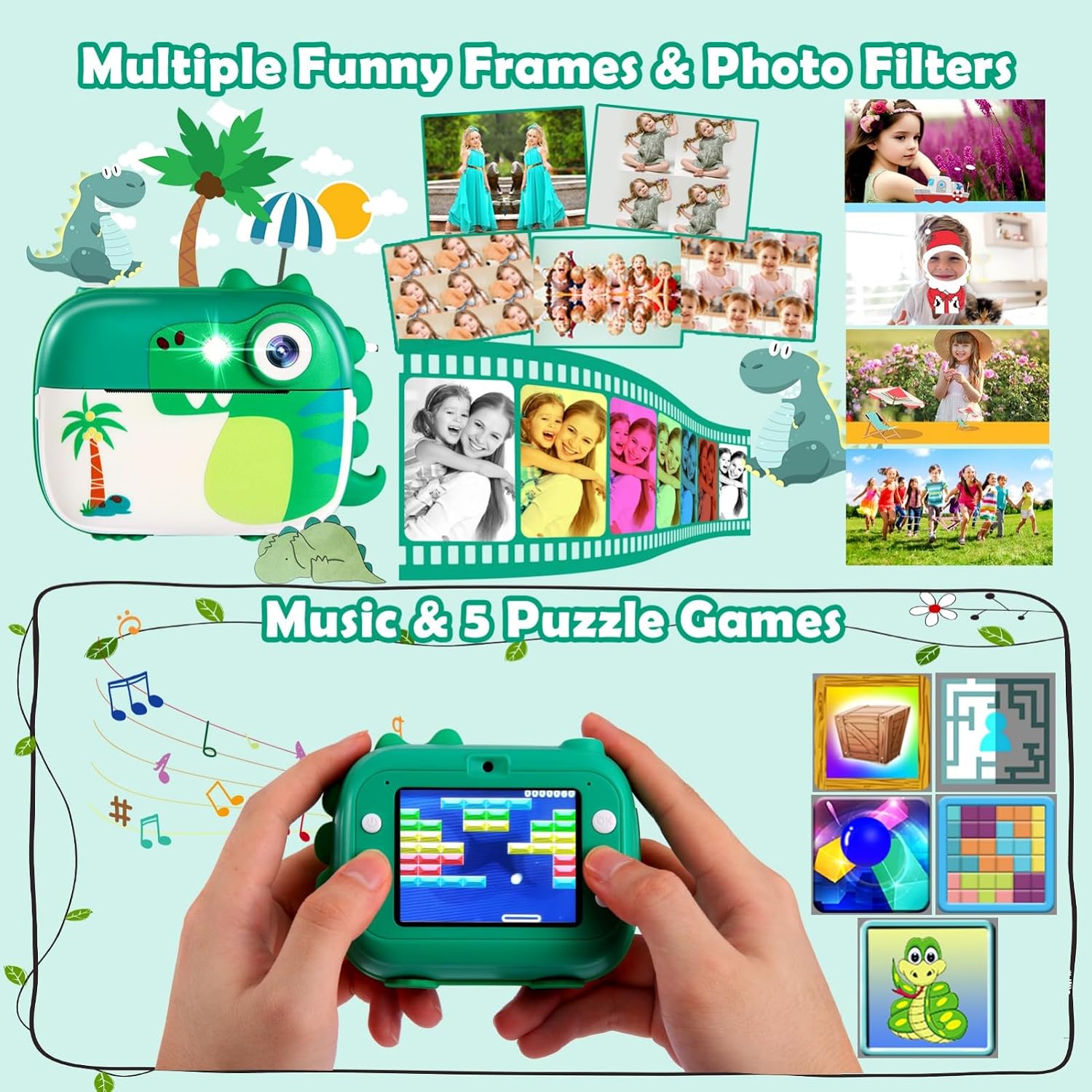Thumbnail 4 de ARNSSIEN Kids Camera Instant Print with 7 Rolls Paper – 1080P, 2.4" Screen, MP3 Player & Games (M3)