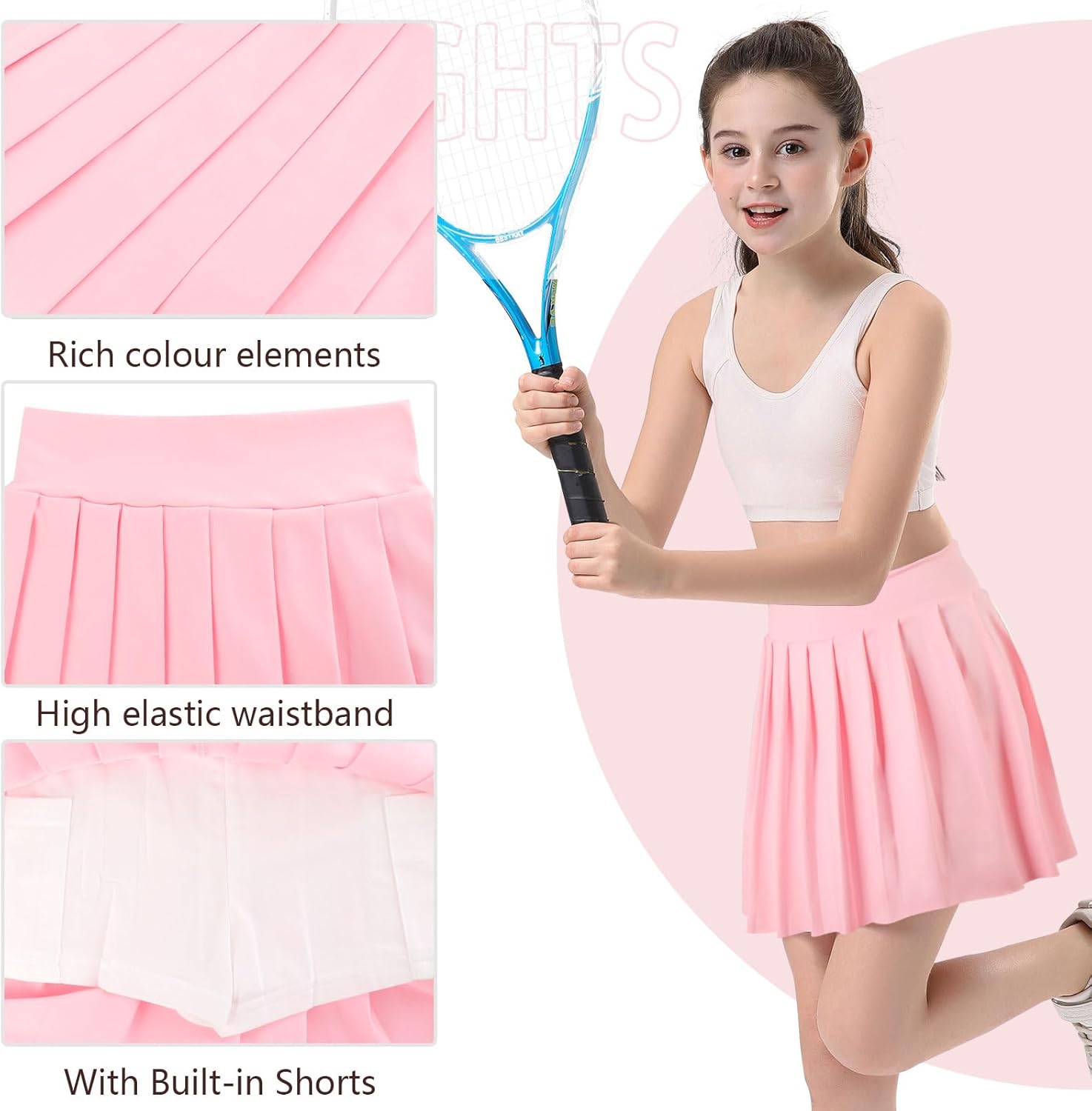 Thumbnail 2 de Bezioner Mädchen Tennisrock mit Faltenrock, Taschen & Innenhose (Skorts) – plissierte Sportrock-Option für Schule und Sport