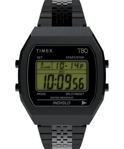 Detalle de Timex 80 TW2W91600: Orologio da uomo in acciaio inox nero, cassa 36 mm e quadrante digitale