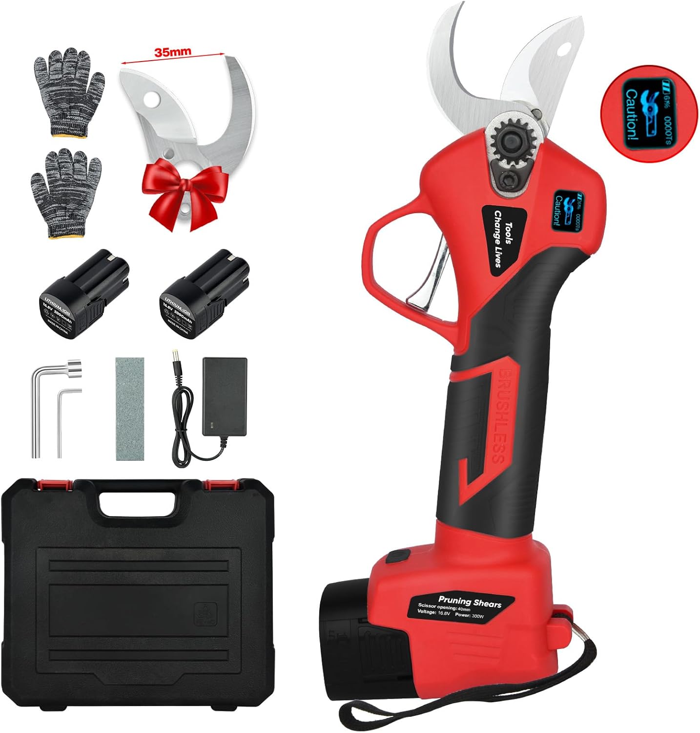 Detalle de Forbici Potatura Elettriche Leggere 35 mm con 2 Batterie 2000 mAh — Kit Professionale per Giardino, Ulivo e Vigneti