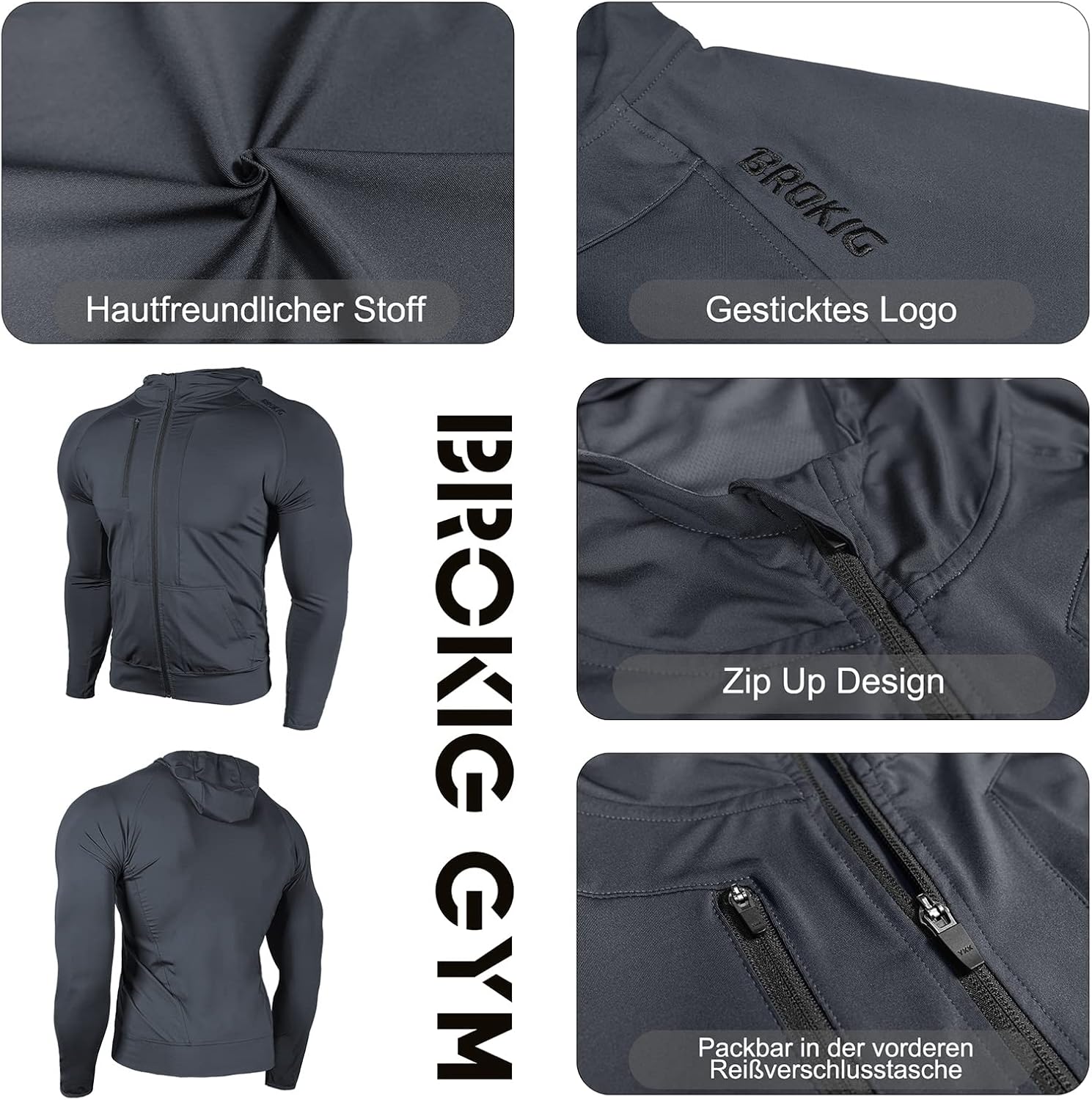 Thumbnail 4 de BROKIG Leichte Hoodie Herren – Schnelltrocknende Laufjacke mit Reißverschluss