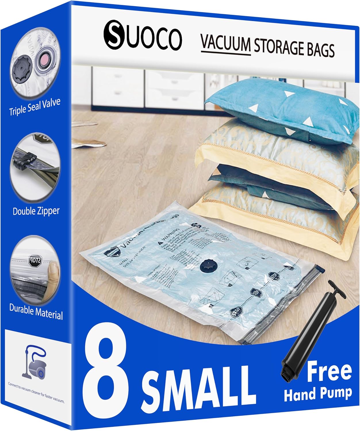 Detalle de SUOCO Vakuumbeutel für Kleidung – 8er Set S (60×40 cm) mit Handpumpe