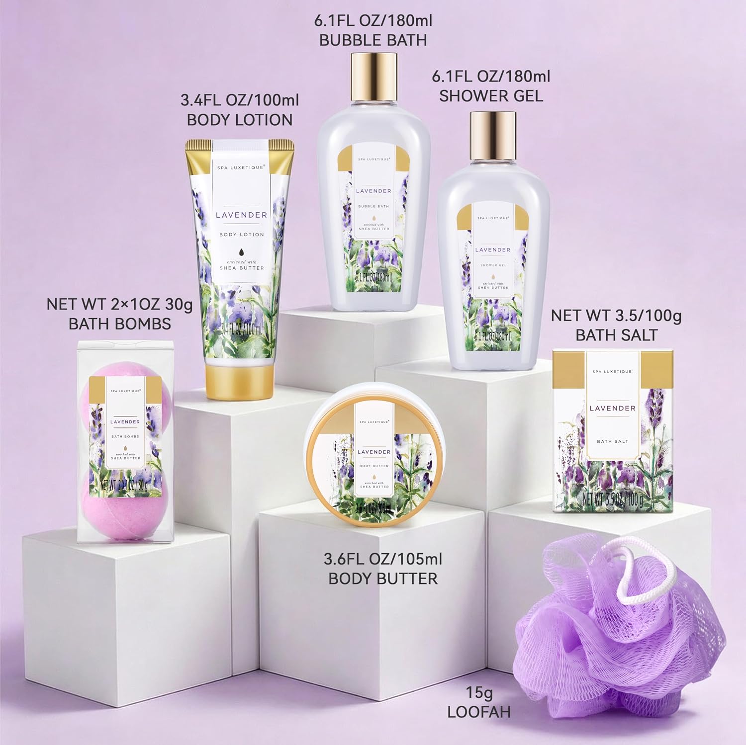 Detalle 2 de spa luxetique SPA Lavender Bath Gift Set, 8 Pieces with Bath Bombs