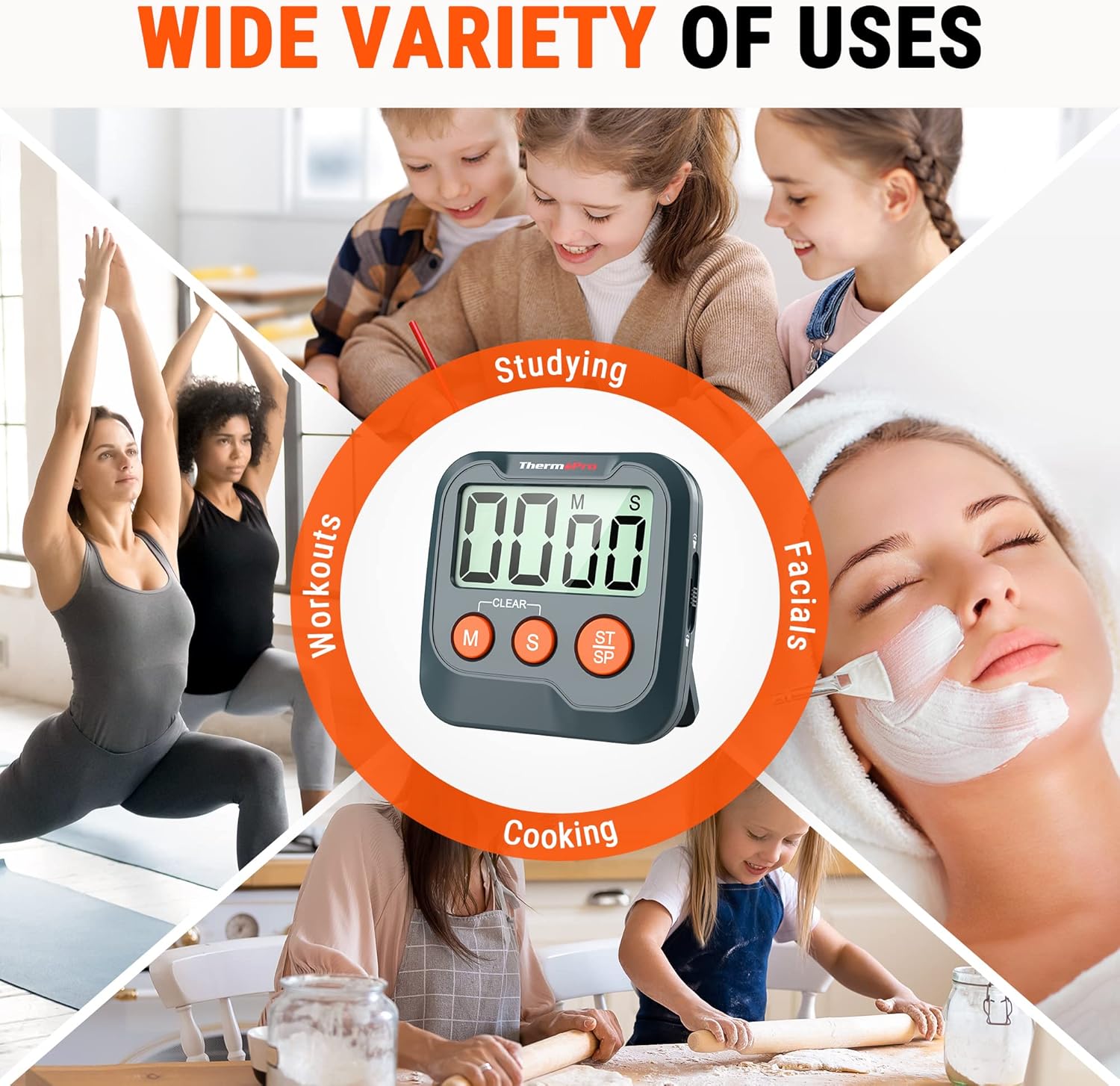 Thumbnail 5 de ThermoPro TM03W Küchentimer mit großem LCD, einstellbarer Alarmlautstärke und bis zu 99:59 Countdown