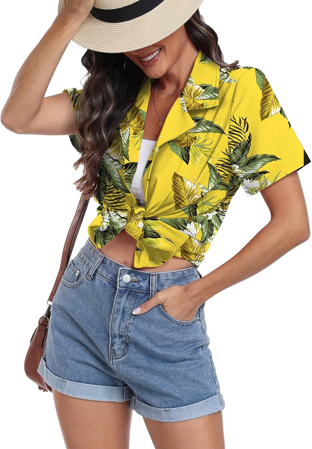 Thumbnail 3 de YUNDAI Women's Hawaiian Short Sleeve Shirt with Floral Tropic Print
