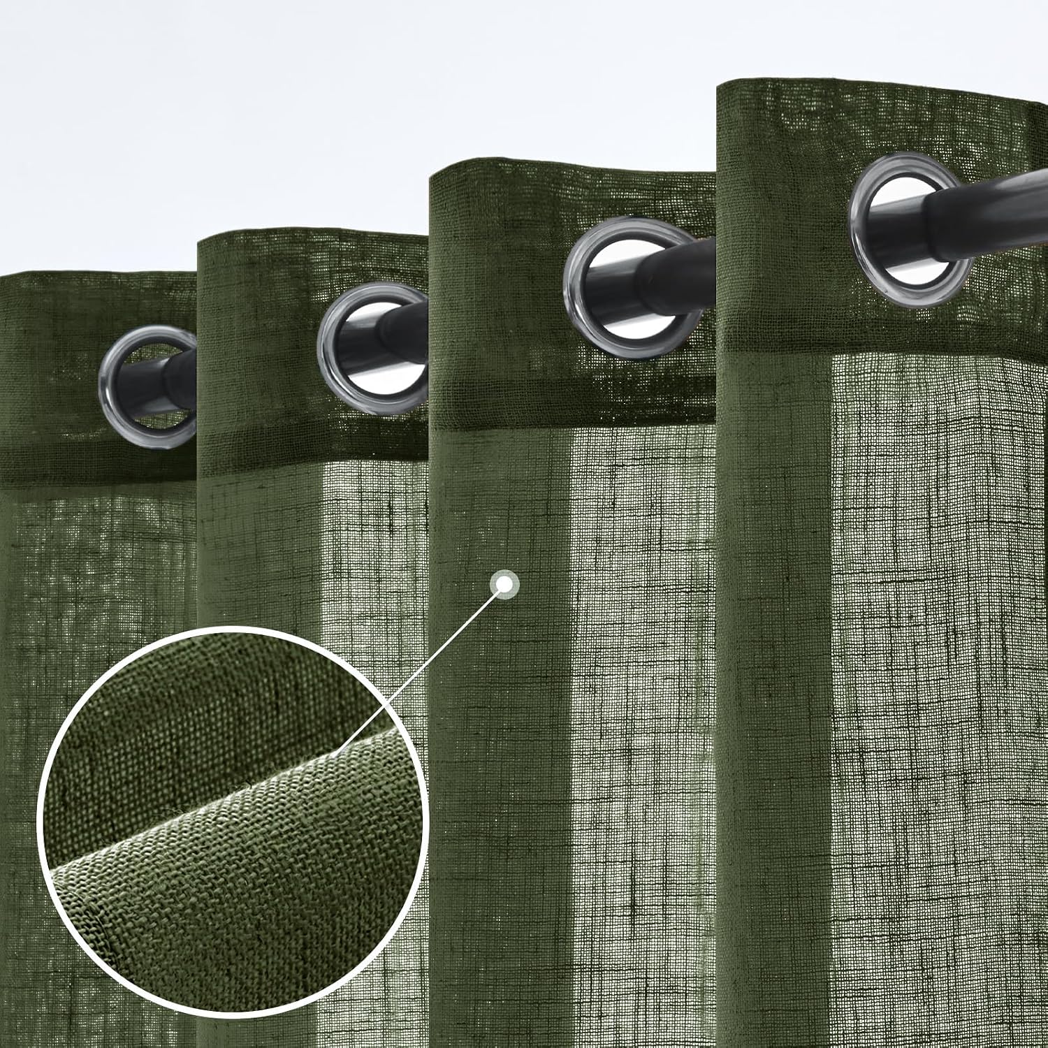 Detalle de Woaboy Leinen-Gardinen Matcha Grün (Halbtransparent) mit Ösen, 2er-Set 140x225 cm