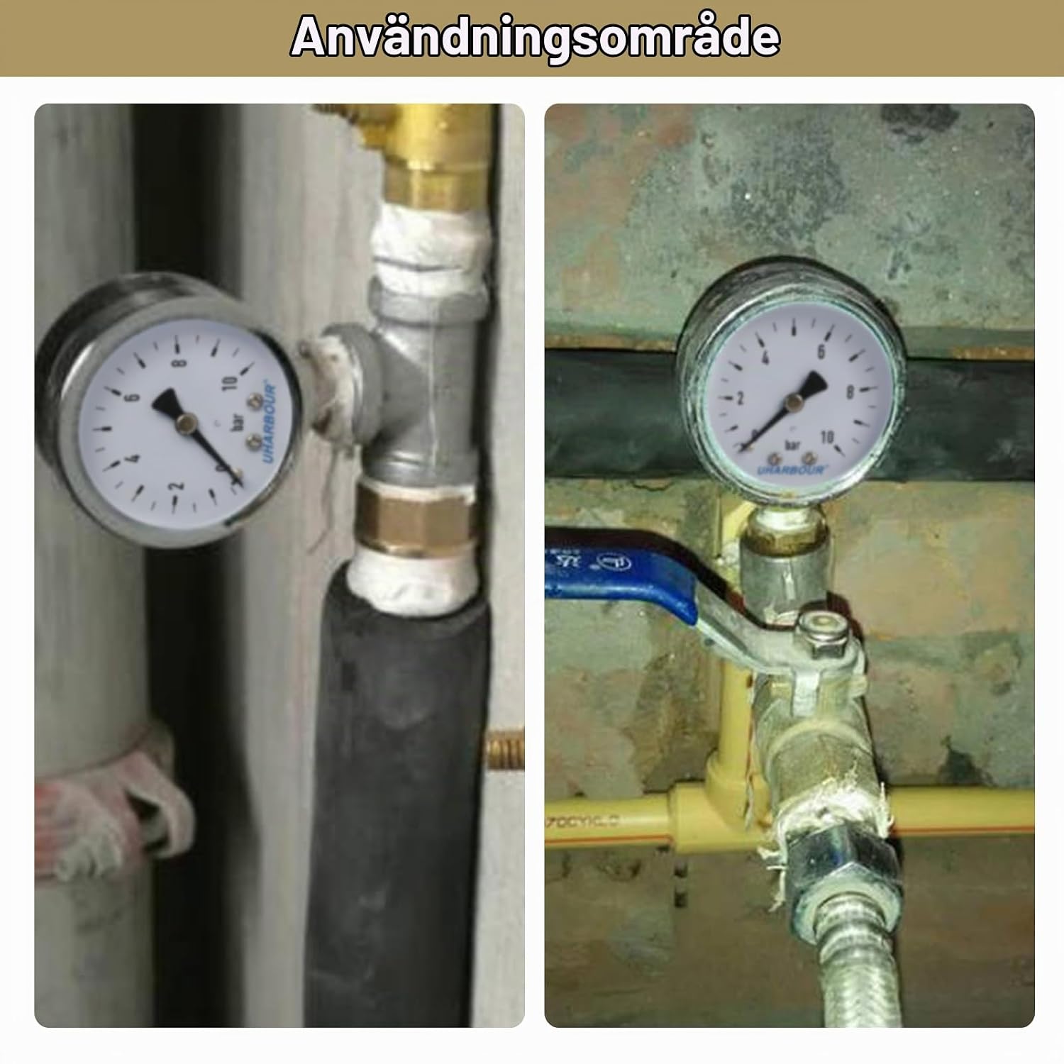 Thumbnail 5 de UHARBOUR MT016 manometer för vatten och tryckluft, 0–10 bar, 1/4 tum BSP