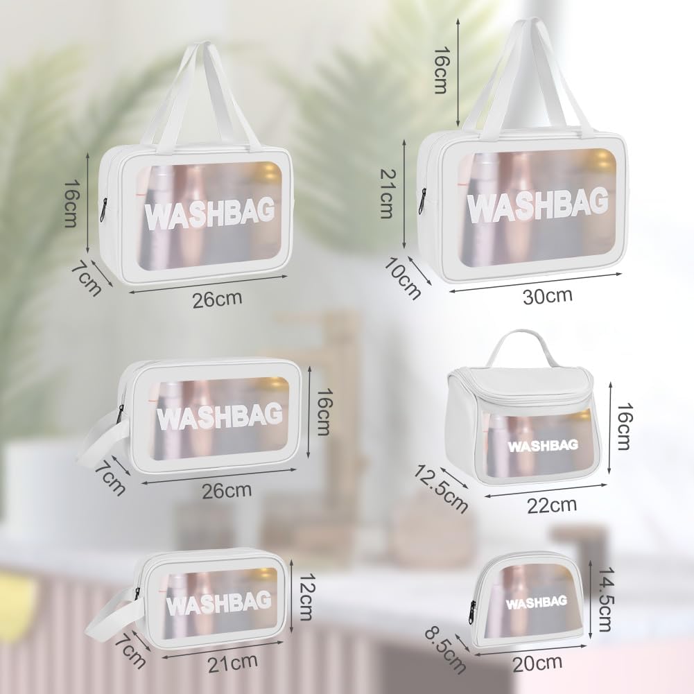 Detalle de Aucuu 6-teiliges Reise-Kulturbeutel-Set (transparent) – wasserdichte, auslaufsichere Organizer mit Reißverschluss