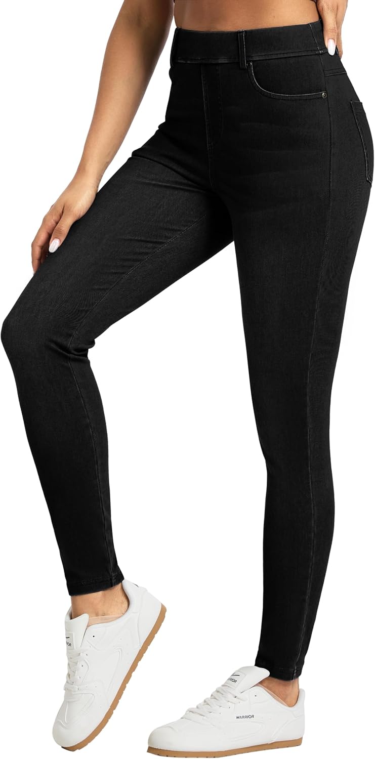 Detalle de THE GYM PEOPLE Women's Stretchy Jeggings, Denim Style, Tummy Control, Four Pockets