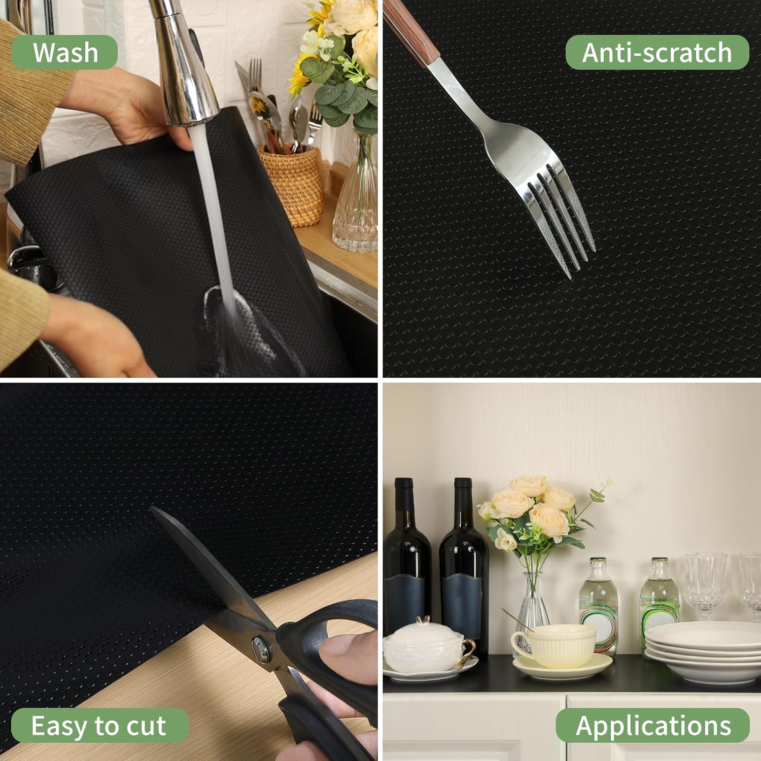 Thumbnail 2 de wohomuke Shelf Liners 24 inch x 20 ft – Non-Adhesive EVA Liner for Cabinets, Drawers, and Shelves (Black)