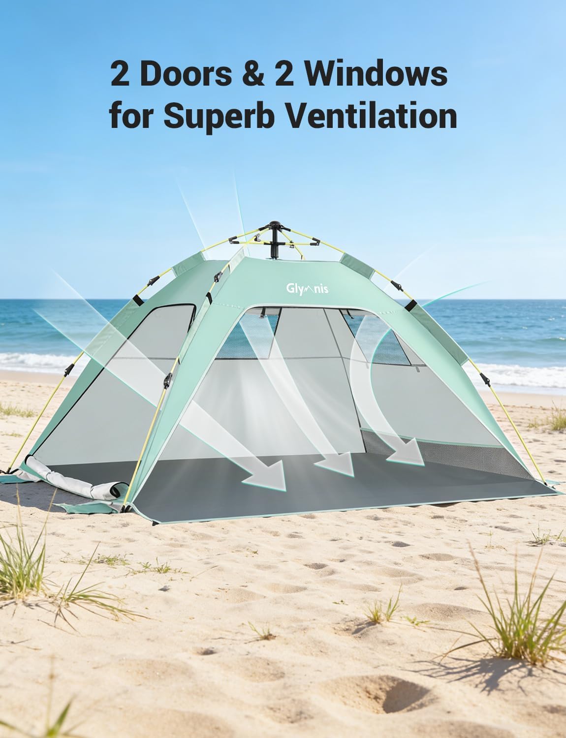 Thumbnail 4 de Glymnis Strandmuschel Quick Up Strandzelt – 3 bis 4 Personen, UV-Schutz 50+, automatischer Aufbau
