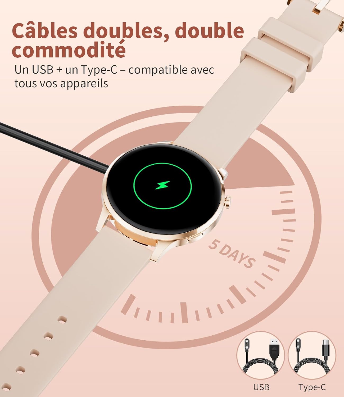 Thumbnail 6 de SUNKTA Montre Connectée Femme 7,9 mm Ultrafin – Écran AMOLED 1,32'' et double câble de recharge