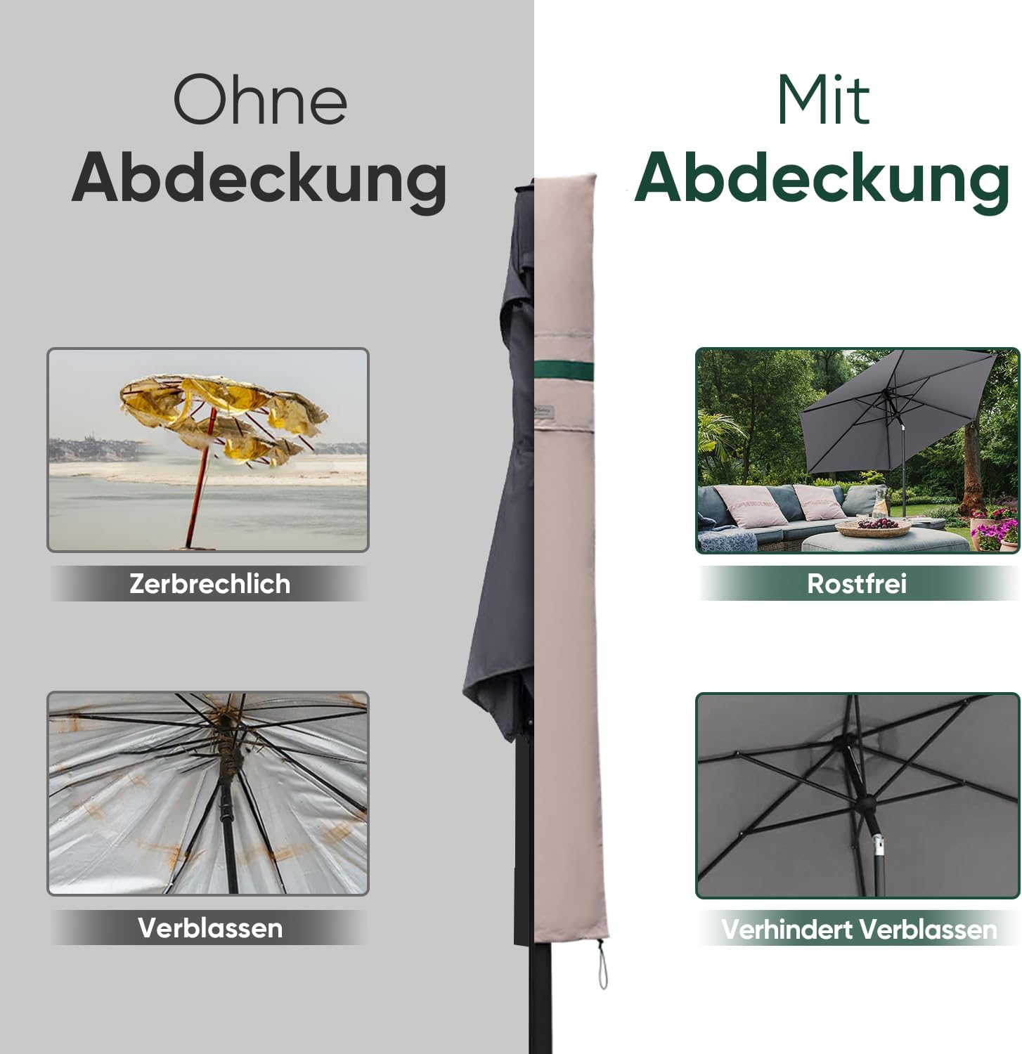 Thumbnail 3 de Sekey Sonnenschirm Schutzhülle mit Stab – wasserdichte Abdeckung für Ø 200 cm Gartenschirm, Khaki
