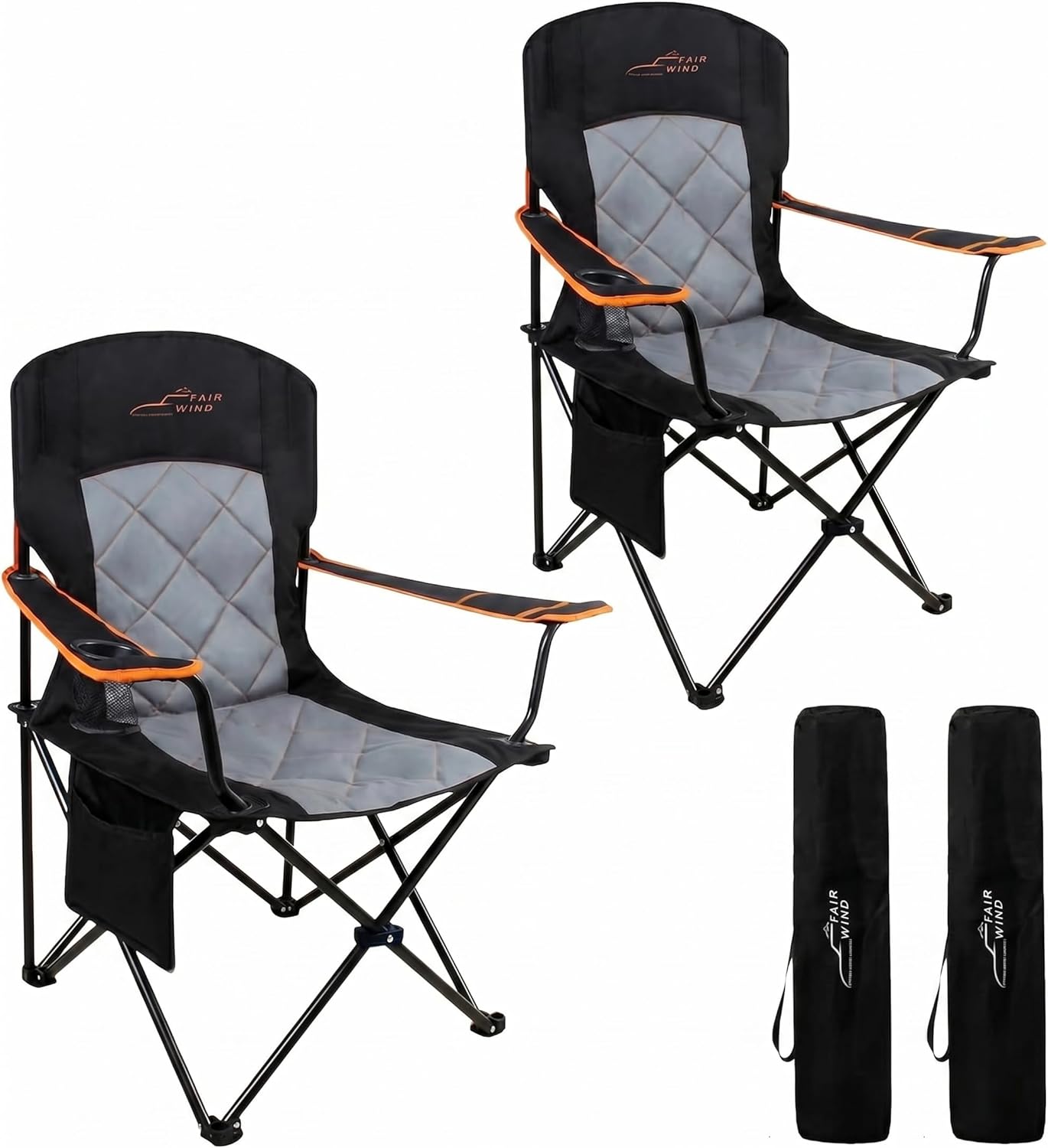 Detalle de FAIR WIND 2 Pack Fully Padded Camping Chairs (350LBS) with Cup Holder & Side Pocket