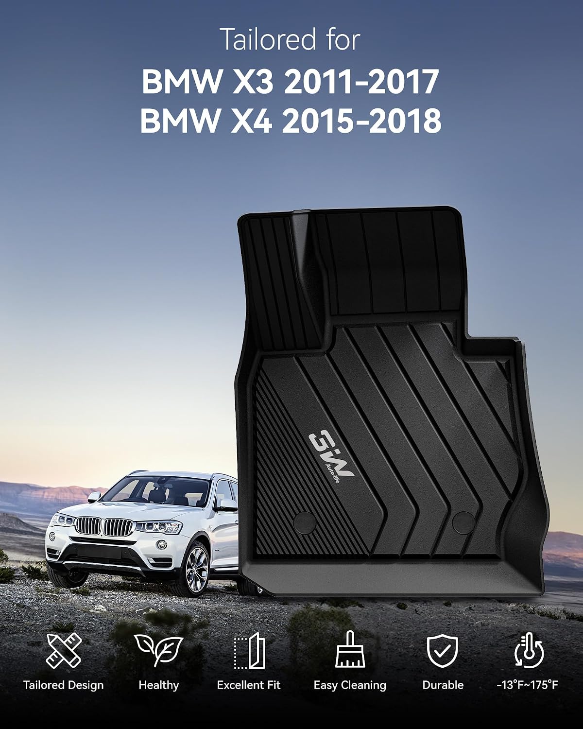 Thumbnail 1 de 3W Floor Mats BMW X3 X4 Custom Fit TPE 1st+2nd Row