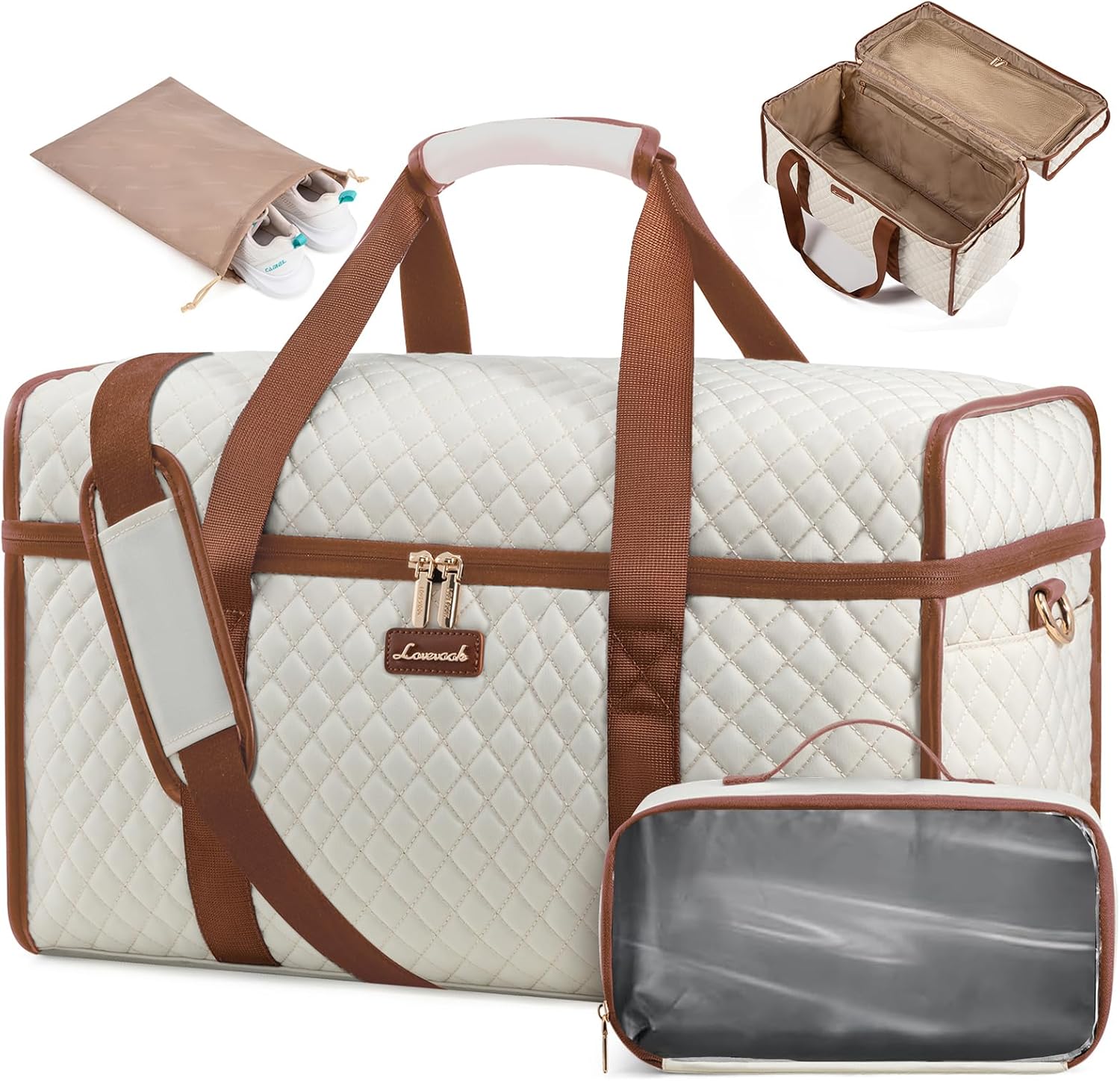 Detalle 2 de LOVEVOOK 53 x 24 x 32cm Travel Bags for Women – 180° opening maternity duffel & cabin holdall with shoe pocket