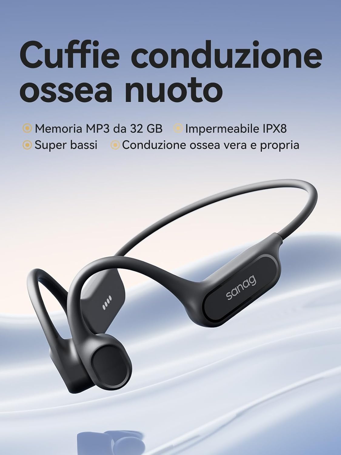 Thumbnail 2 de SANAG B33S Cuffie Conduzione Ossea per Nuoto: 32 GB MP3, Bluetooth 6.0 e IPX8