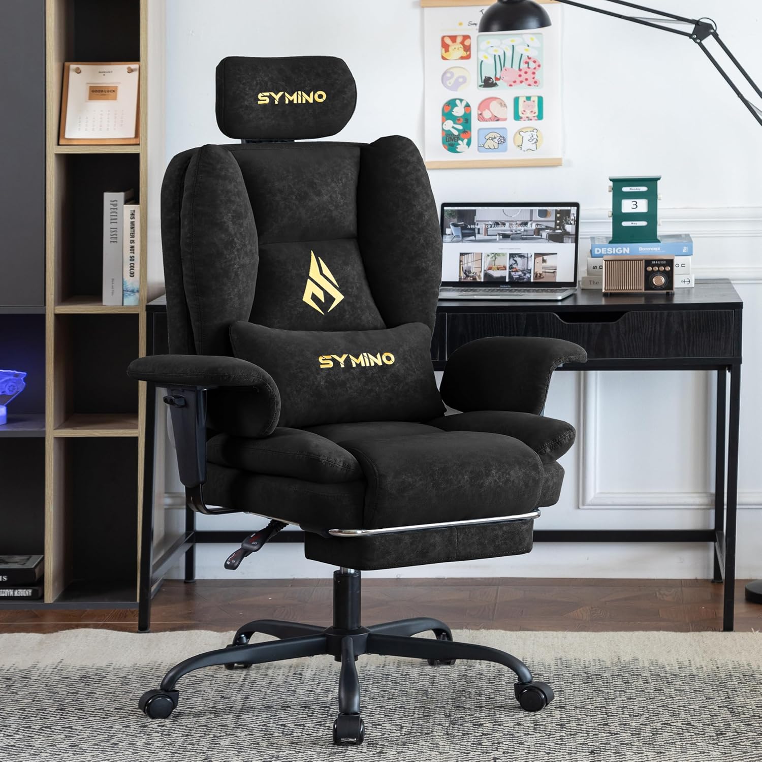 Thumbnail 1 de Symino Gaming-Stuhl Chefsessel: ergonomischer Bürostuhl mit Fußstütze und 90–155° Rückenlehne