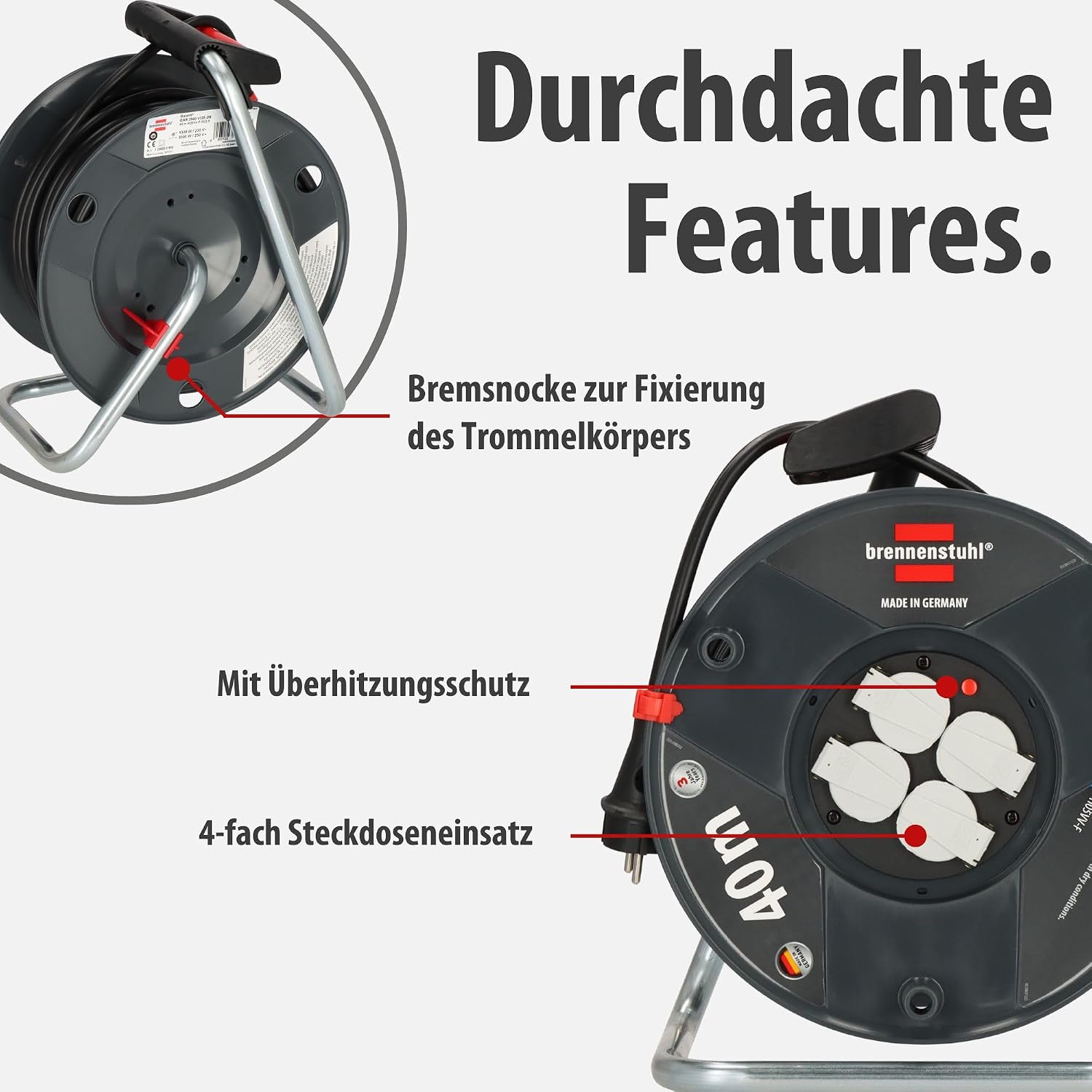 Detalle de Brennenstuhl Garant V2 Kabeltrommel 40 m – Zuverlässige Stromversorgung made in Germany