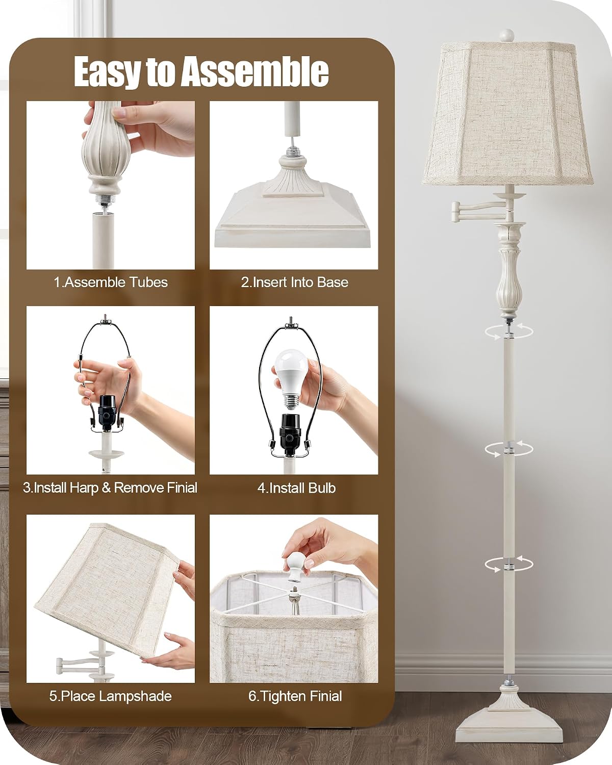 Detalle 2 de Luvkczc F00080 62-Inch Vintage Floor Lamp with 350° Swing Arm