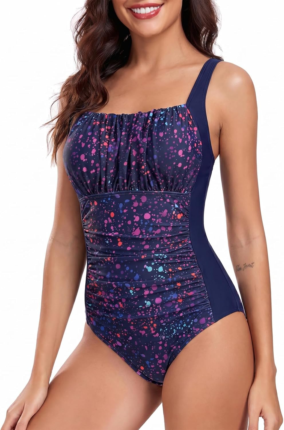 Detalle de FLYILY Maillot de Bain 1 Pièce Femme Vintage Ruché – Soutien et évasement du ventre