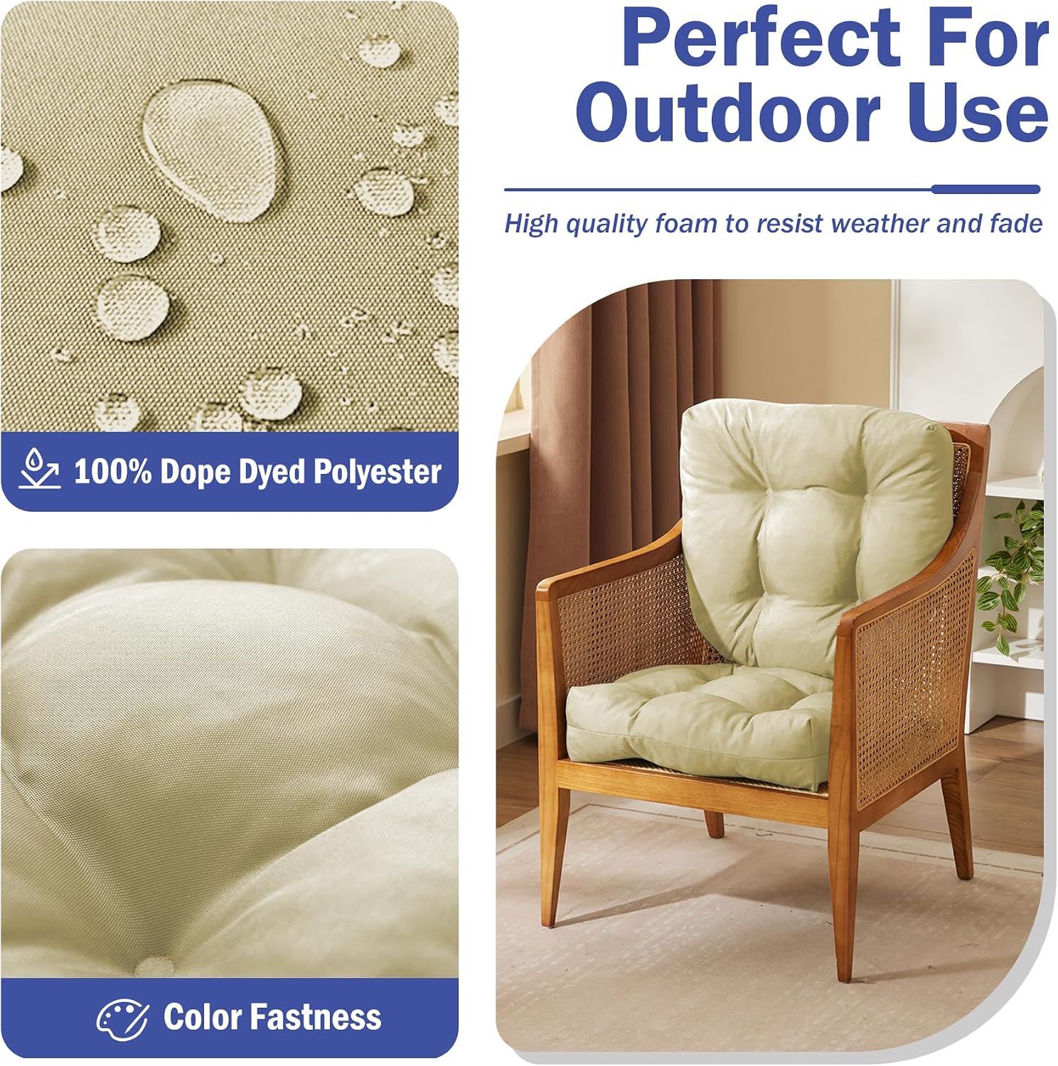 Thumbnail 1 de IPYNBAP Outdoor Chair Cushions, Set of 2, Tufted Beige Foam Pads with Ties