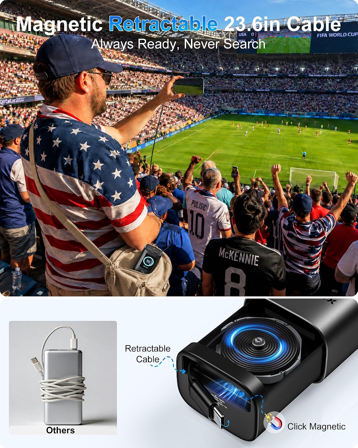 Detalle de ASPERX 20000mAh 165W Power Bank with Retractable Cables — USB‑C Laptop Charger
