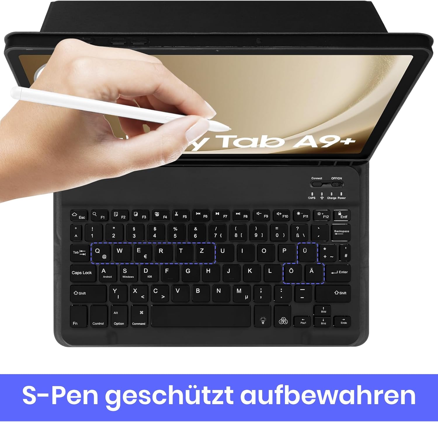 Detalle de KTOITION Hülle mit Tastatur für Samsung Galaxy Tab A11+/A9 Plus 11 Zoll – Abnehmbare Bluetooth-Tastatur mit Beleuchtung