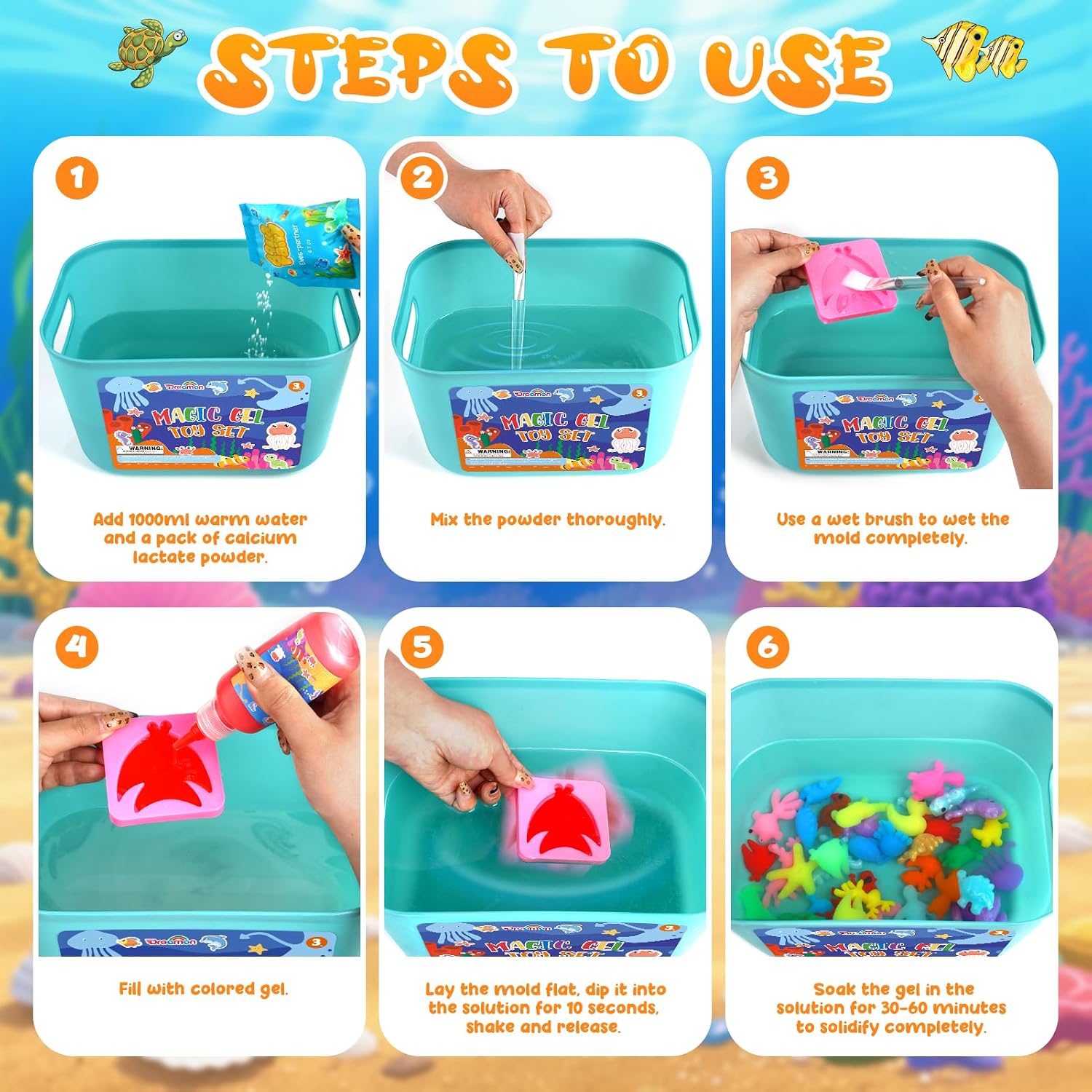 Detalle de Dreamon Nachfüllset für Aqua Gelz Set – Aqua Fairy Wassergel in 8 Farben plus Calciumchlorid-Pulver