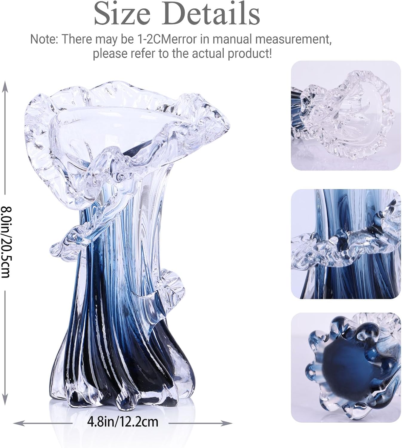 Thumbnail 2 de Vase LINYTHER en verre soufflé à la main dégradé bleu/blanc transparent, style mer et vagues