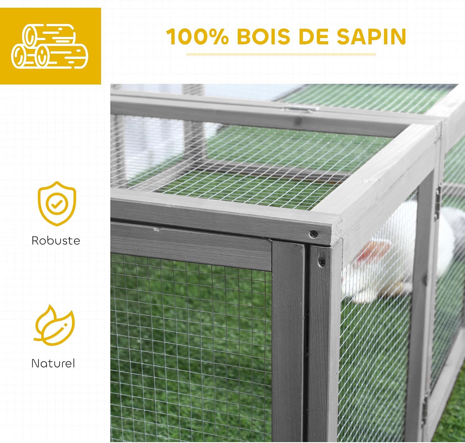 Detalle 1 de PawHut D51-090V00GY konijnenhok voor binnen en buiten, 2 bovendeuren, grijs