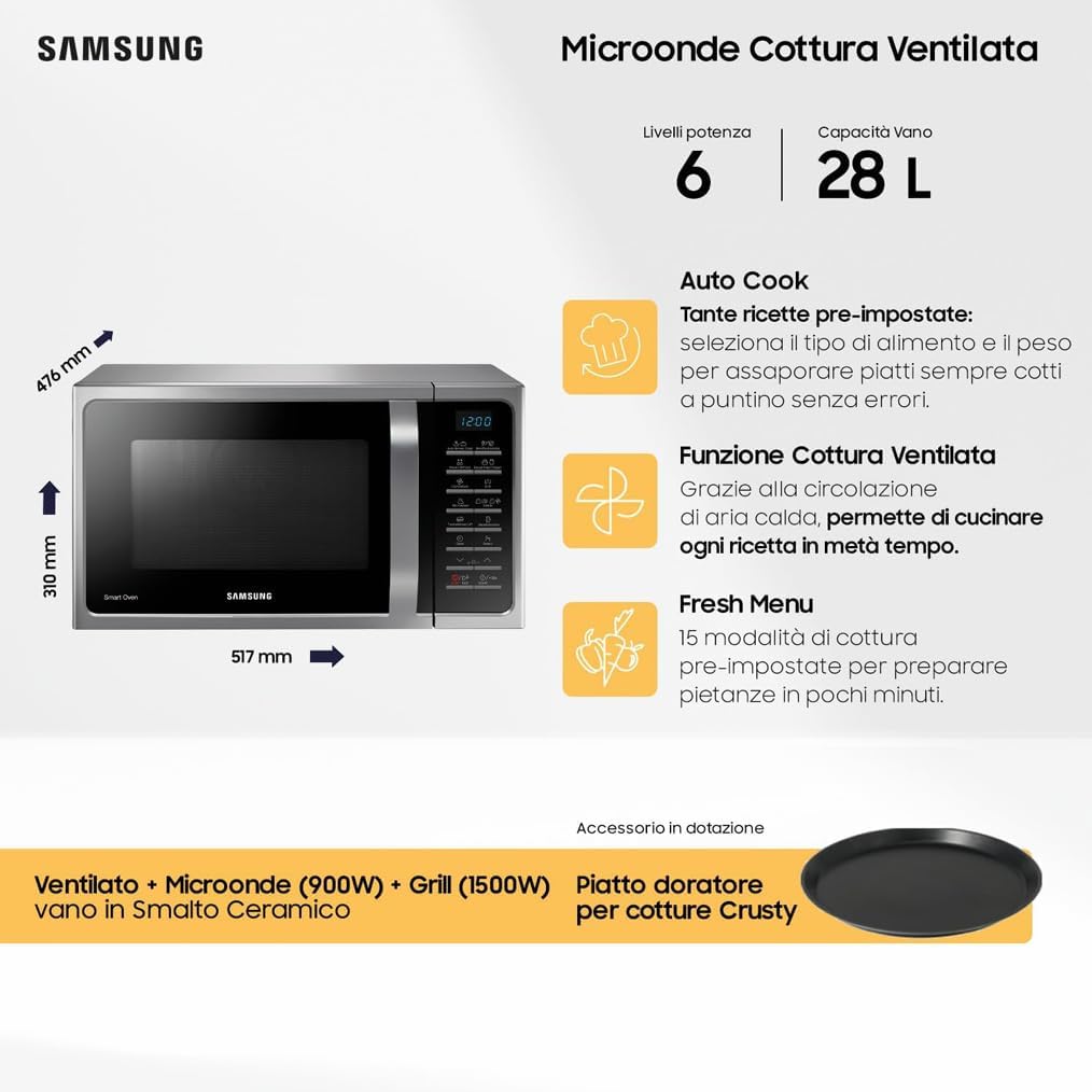 Thumbnail 1 de Samsung Forno a Microonde Combinato MC28H5015CS/ET: forno, microonde e grill in un unico corpo, 28 L