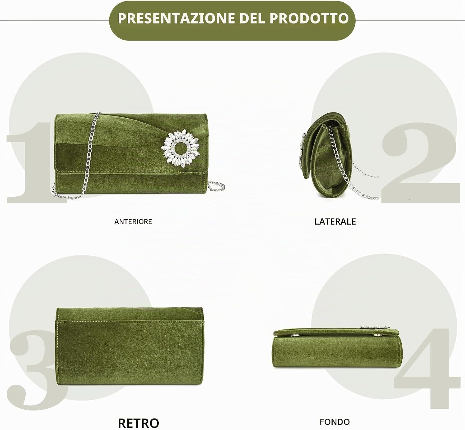 Detalle 2 de Miss Lulu Pochette Clutch Donna: eleganza in velluto con catena removibile