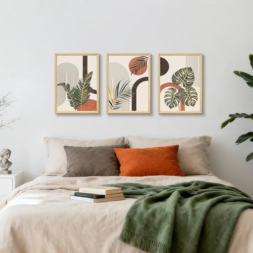 Detalle de 3Pcs Boho Naranja Botánico: Cuadros Geométricos con Marco (40x60 cm) de FajerminArt