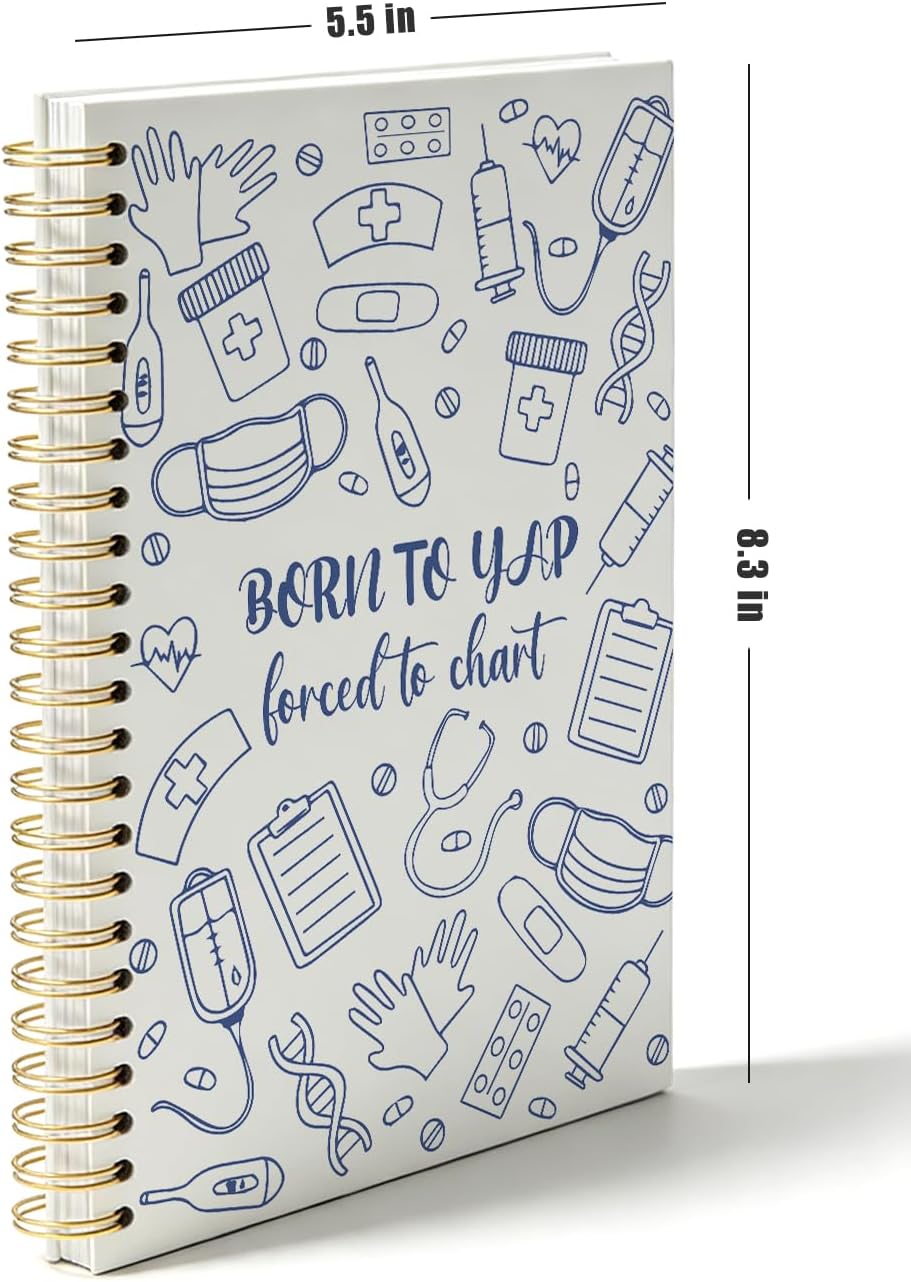 Detalle 1 de ISANOU Born to Yap Forced to Chart Nurse Notebook, 5.5 x 8.3-Inch Hardcover Spiral, 160 Pages