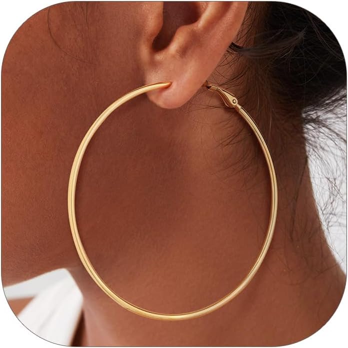 Detalle de GoldChic Créole Plaqué Or Femme 70 mm — Boucles d’oreilles créoles en acier inoxydable doré